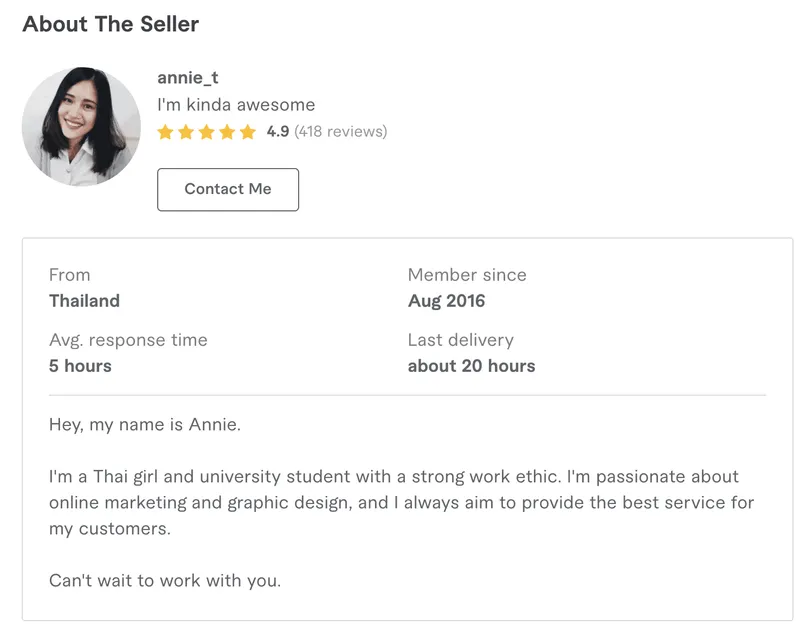 Fiverr 卖家详细信息